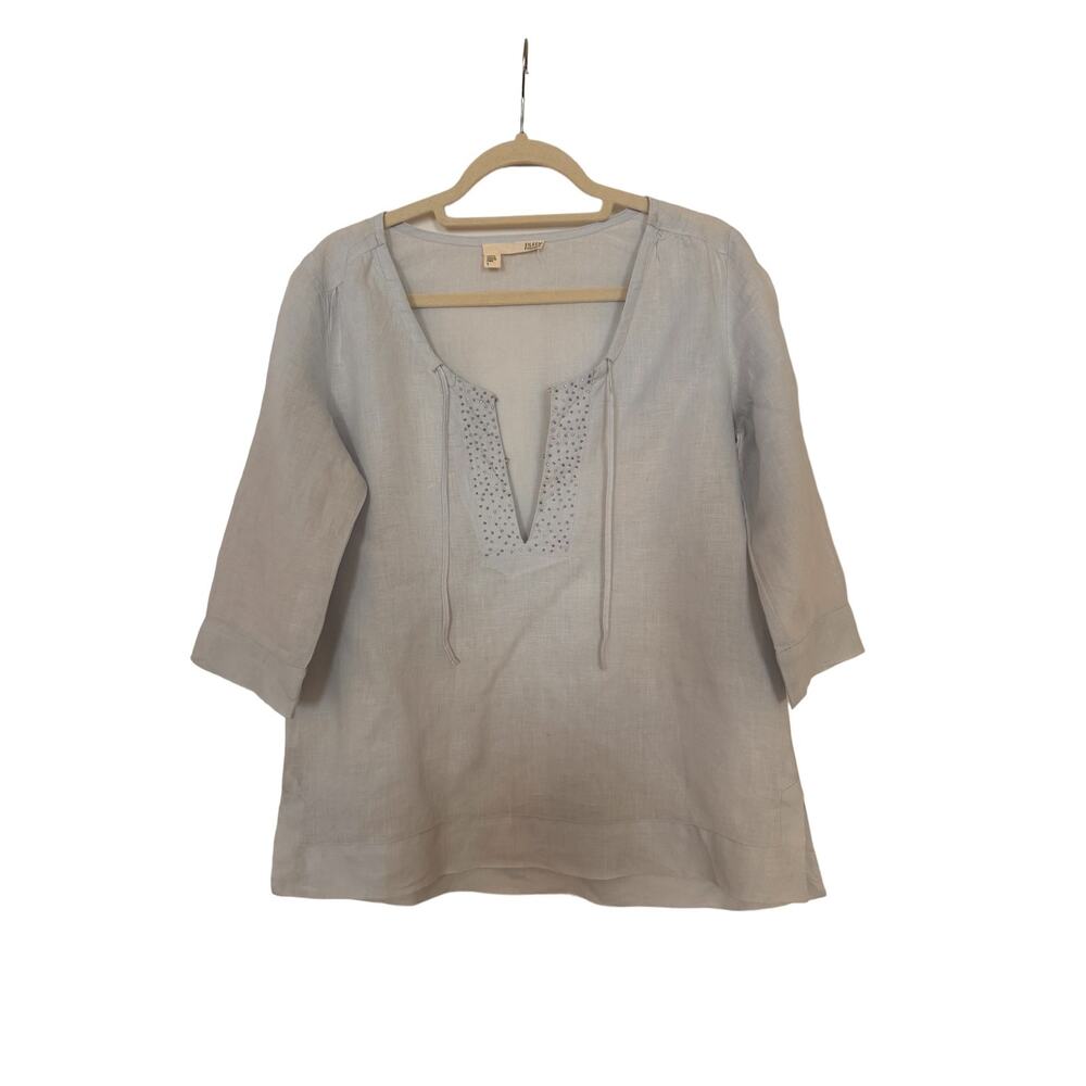 Eileen Fisher Half Sleeve Shirt with Gem Detail - Size S 100% Irish Linen